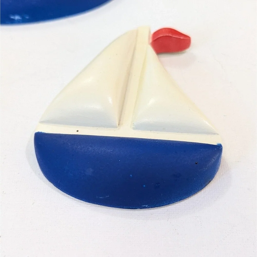 Vintage Sailboat Nautical Beach Lake Seaside Plastic Wall Decor Set -Homco USA